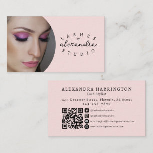 Blush Pink Black Script Photo Qr Code Social Icon Business Card
