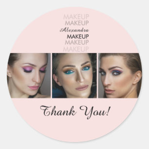 Blush Pink Black Script Photo Thank You Classic Round Sticker