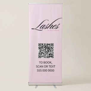 Blush Pink Black Script QR Code Lashes Business Retractable Banner