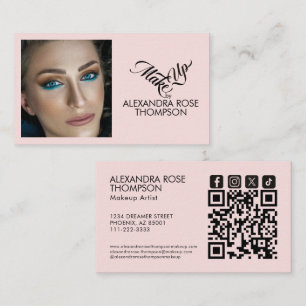 Blush Pink Black Script Qr Code Social Icon Makeup Business Card