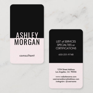 Blush Pink Black Simple Modern Minimalist Vertical Business Card