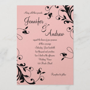 Blush Pink Black Swirls Pearl Wedding Invitation