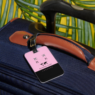 Blush Pink/Black Travel Luggage Tag with Her Name