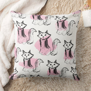 Blush pink black watercolor brushstrokes cat throw cushion