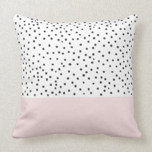 Blush pink black watercolor polka dots pattern cushion