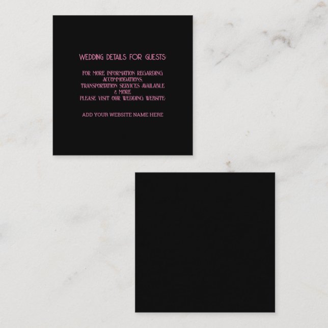 Blush Pink Black Wedding Details For Guests Classy Enclosure Card (Front/Back)