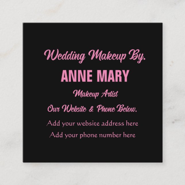 Blush Pink Black Wedding Makeup Artist Name  Enclosure Card (Front)