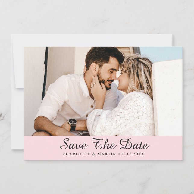 Blush Pink Black Wedding Photo Save The Date (Front)