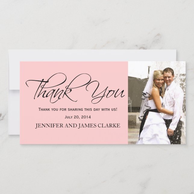 Blush Pink Black Wedding Thank You Photo Cards (Front)