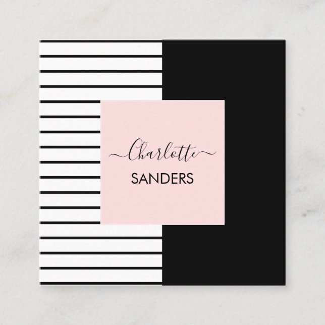 Blush pink black white elegant  square business ca square business card (Front)