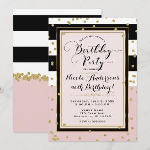 Blush Pink Black White & Gold Glam Birthday Party Invitation
