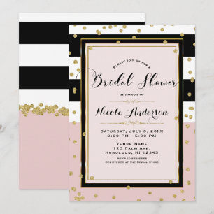Blush Pink Black White & Gold Glam Bridal Shower Invitation