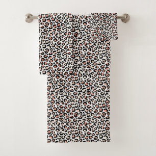 Blush Pink Black White Leopard Print   Bath Towel Set