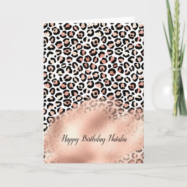 Blush Pink Black White Leopard Print   Card (Front)