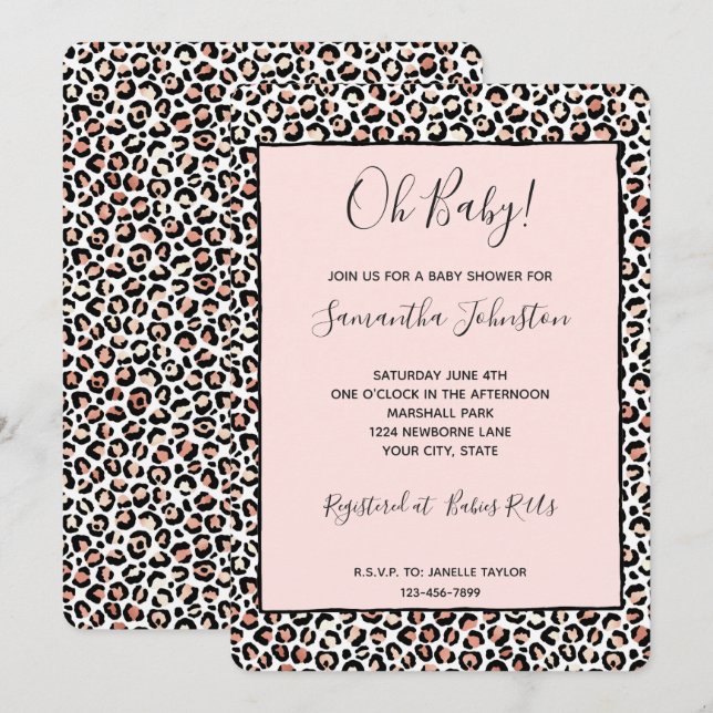 Blush Pink Black White Leopard Print Invitation (Front/Back)
