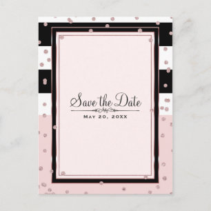 Blush Pink Black White Rose Gold Save the Date Announcement Postcard