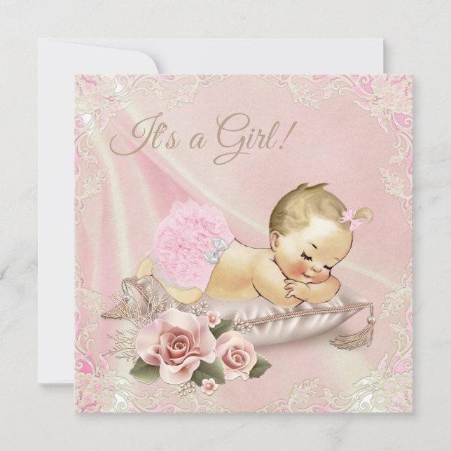 Blush Pink Blonde Girl Baby Shower Invitation (Front)