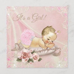 Blush Pink Blonde Girl Baby Shower Invitation