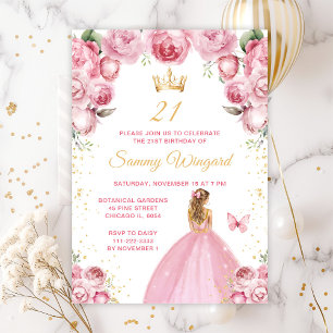 Blush Pink Blonde Hair Princess Birthday Party Invitation