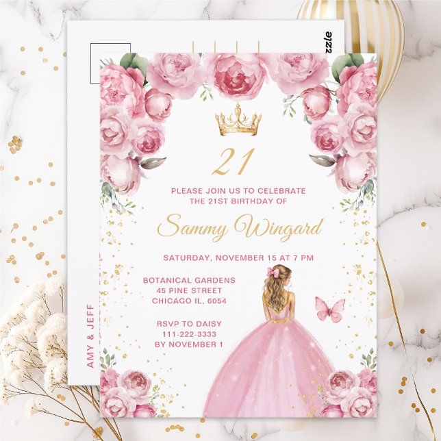 Blush Pink Blonde Hair Princess Birthday Party Postcard (Creator Uploaded)