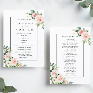 Blush Pink Bloom Floral Wedding Program Programme
