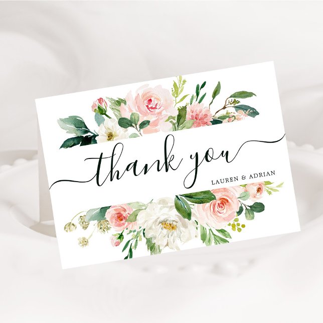 Blush Pink Bloom Folded Wedding Thank You Card (Creator Uploaded)