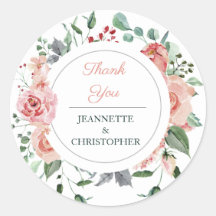 Blush Pink Bloom Romantic Wedding Thank You Classi