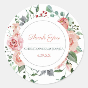 Blush Pink Bloom Romantic Wedding Thank You Classic Round Sticker