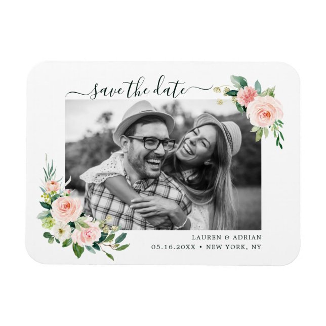 Blush Pink Bloom Save The Date Photo Magnet (Horizontal)