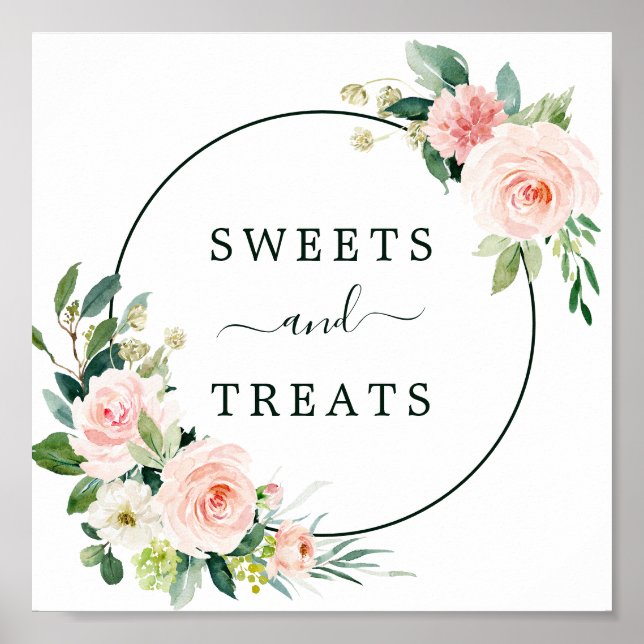 Blush Pink Bloom Sweets & Treats Dessert Sign (Front)