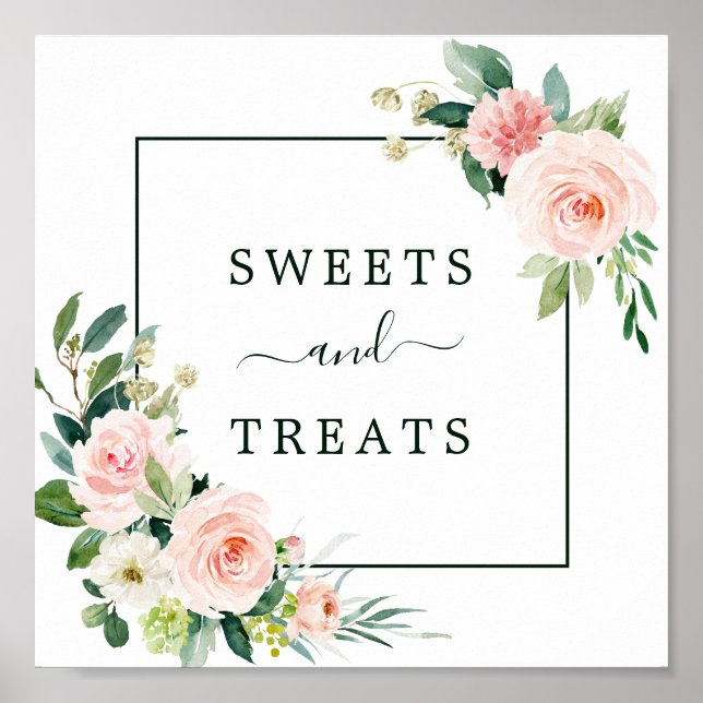 Blush Pink Bloom Sweets & Treats Dessert Table Poster (Front)