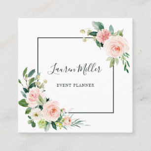 Blush Pink Bloom Watercolor Floral Square Business Card