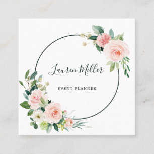 Blush Pink Bloom Watercolor Floral Square Business Card