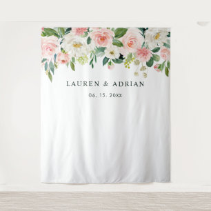 Blush Pink Bloom Wedding Backdrop Tapestry