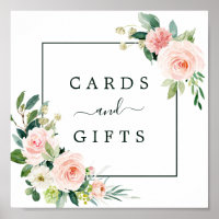 Blush Pink Bloom Wedding Cards & Gifts Square Sign