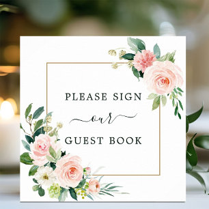 Blush Pink Bloom Wedding Guest Book Square Poster