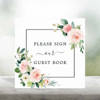 Blush Pink Bloom Wedding Guest Book Square Sign