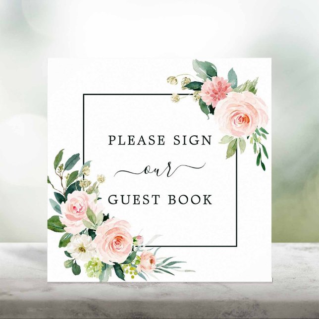 Blush Pink Bloom Wedding Guest Book Square Sign (Creator Uploaded)