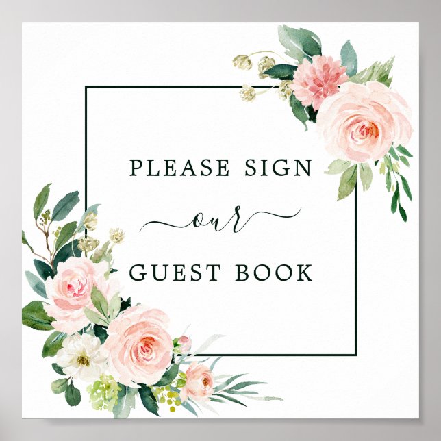 Blush Pink Bloom Wedding Guest Book Square Sign (Front)