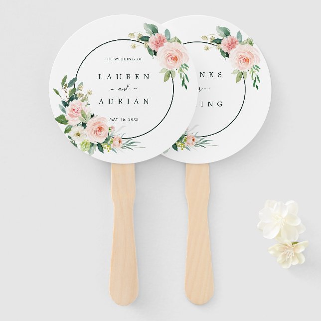 Blush Pink Bloom Wedding Hand Fan (Front and Back)