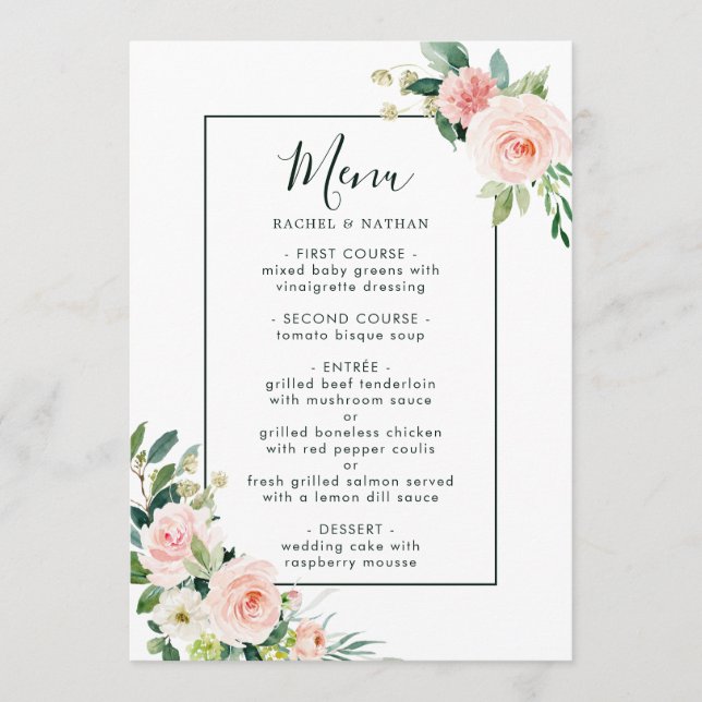 Blush Pink Bloom Wedding Menu (Front)