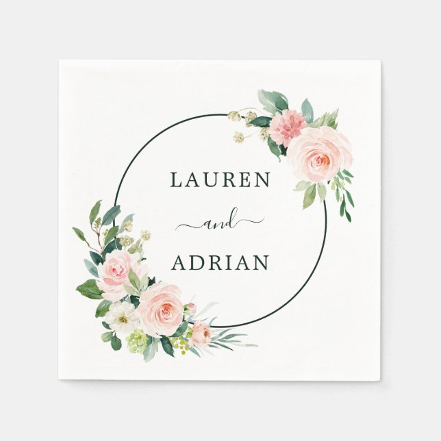Blush Pink Bloom Wedding Napkin (Front)