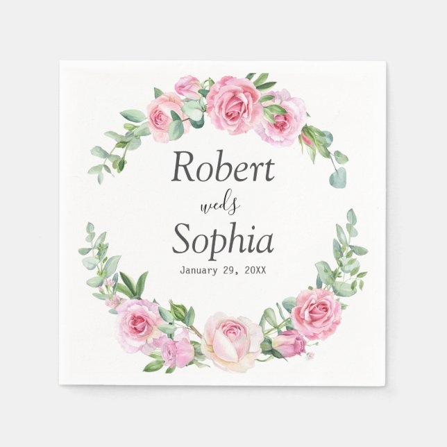 Blush Pink Bloom Wedding Napkin (Front)