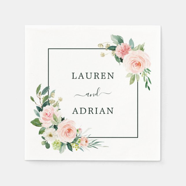 Blush Pink Bloom Wedding Napkin (Front)