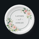 Blush Pink Bloom Wedding Paper Plate<br><div class="desc">This wedding paper plate features painted watercolor flowers in blush pink,  white,  and green foliage with a square frame. For more advanced customisation of this design,  Please click the "Customise further" link.</div>
