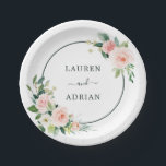 Blush Pink Bloom Wedding Paper Plate<br><div class="desc">This wedding paper plate features painted watercolor flowers in blush pink,  white,  and green foliage with a square frame. For more advanced customisation of this design,  Please click the "Customise further" link.</div>