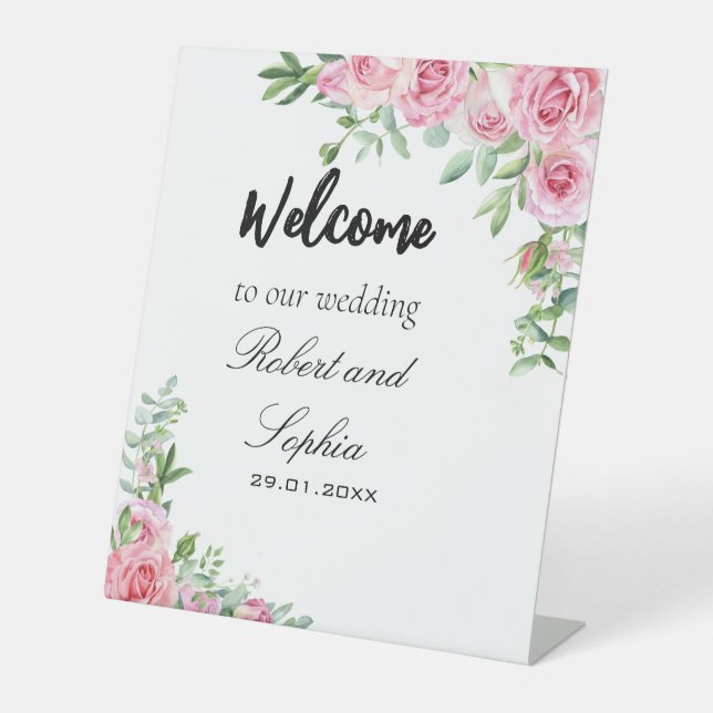 Blush Pink Bloom wedding Pedestal Sign (Front)