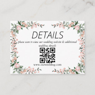 Blush Pink Bloom Wedding QR Code Enclosure Card