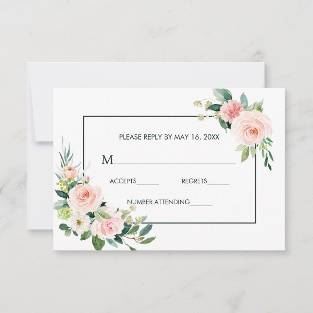 Blush Pink Bloom Wedding RSVP Card (Front)