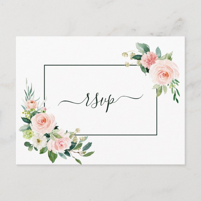 Blush Pink Bloom Wedding RSVP Invitation Postcard (Front)